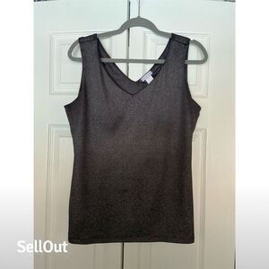 Caché Women's Gray Metallic V-Neck Sleeveless Tank Top Size L